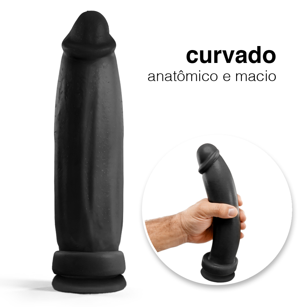 P�nis Grande e Grosso Bananinha com Ventosa, em vista frontal mostrando a curvatura e a base de suc��o