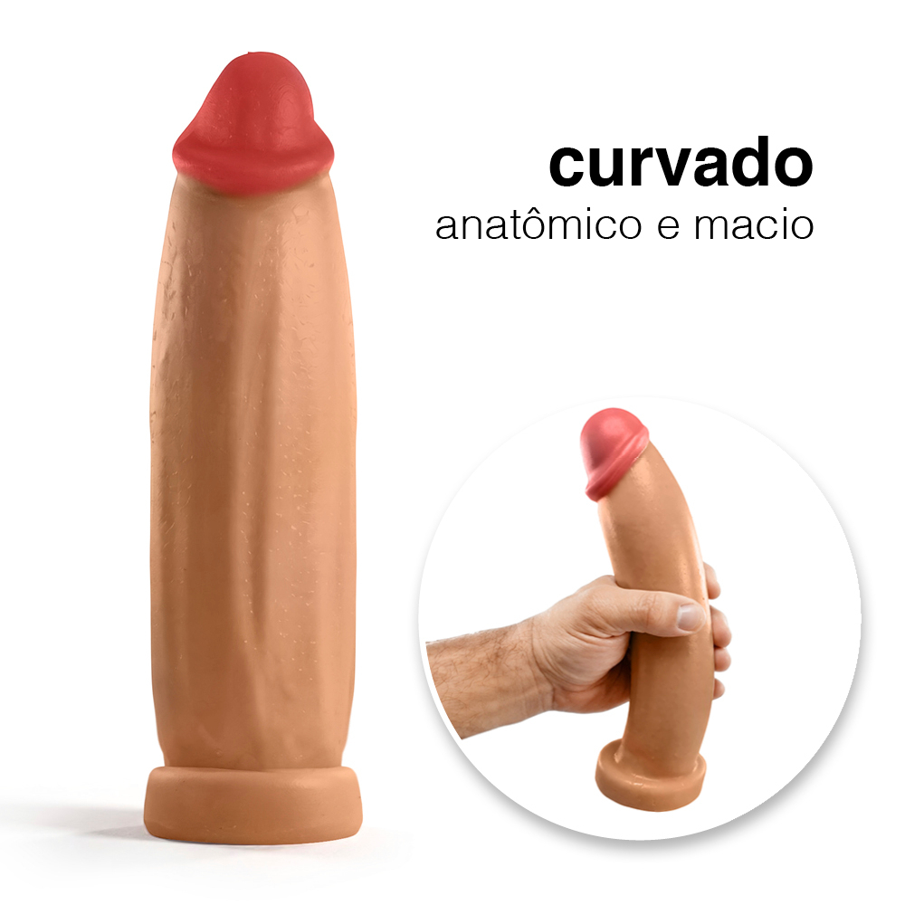 P�nis Grande e Grosso Bananinha | Dildo em PVC Flex�vel 24x6cm Bege em destaque, mostrando sua curvatura e cor