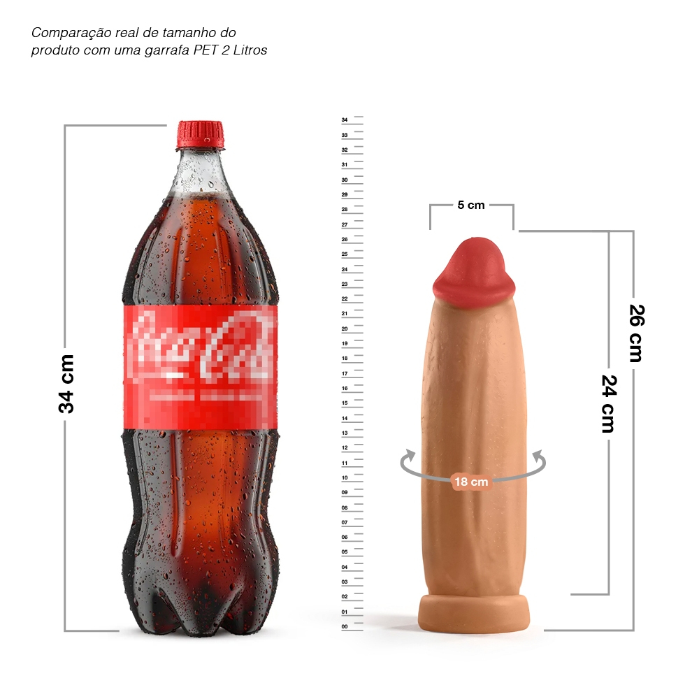 P�nis Grande e Grosso Bananinha | Dildo em PVC Flex�vel 24x6cm Bege em foto de corpo inteiro, mostrando seu design robusto