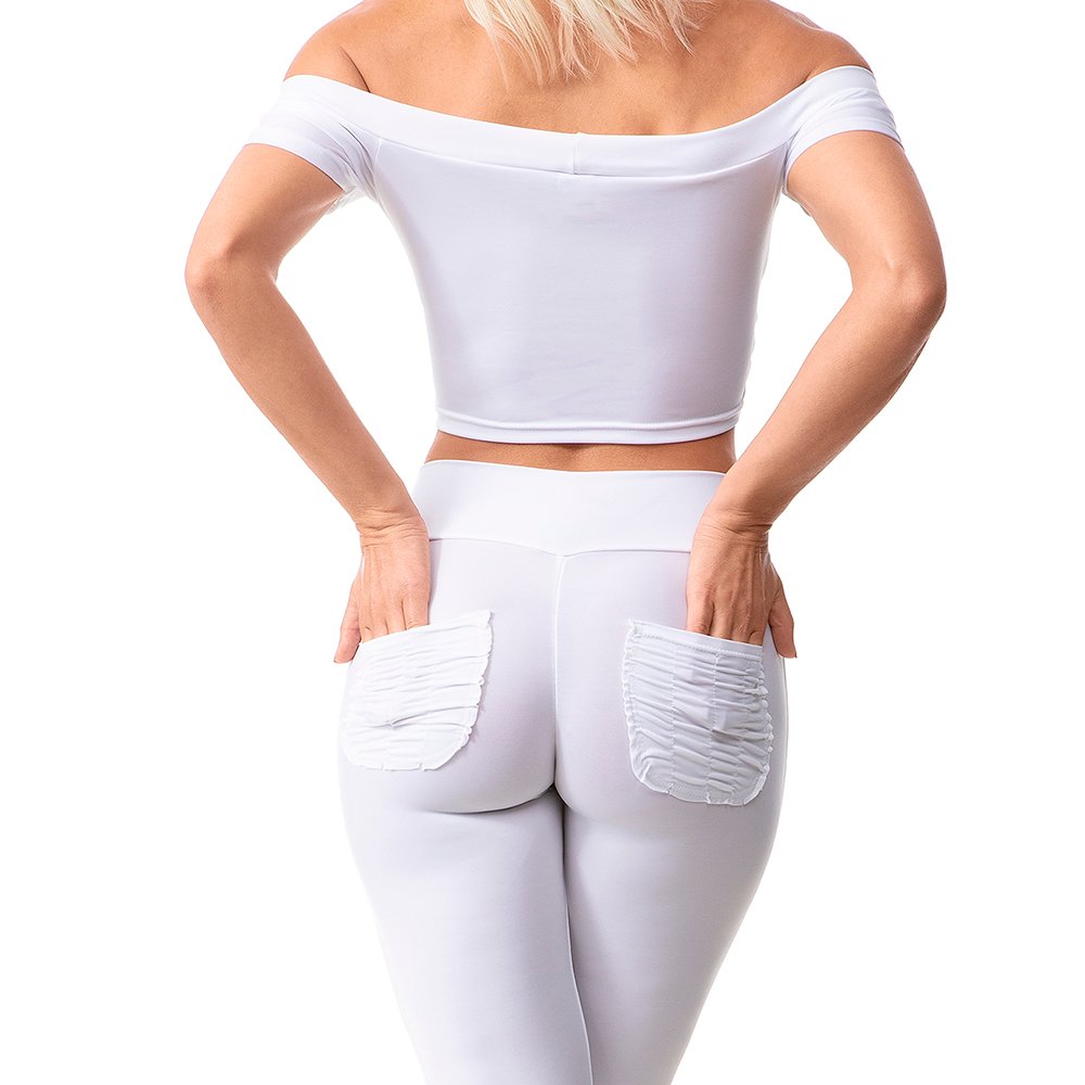 Conjunto Sensual em Suplex Branco - Vista Frontal da Cal�a com Detalhe do C�z
