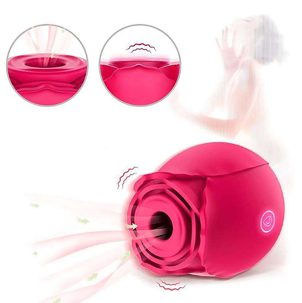 Vibrador Discreto em Silicone Recarreg�vel com 10 Modos de Pulsa��o Vermelho - orif�cio de suc��o com ilustra��es de v�cuo