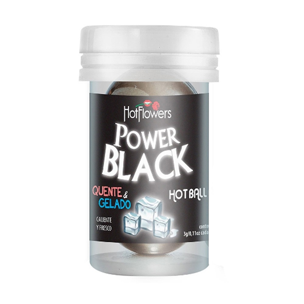 Bolinha de �leo Corporal Power Black Menta em embalagem com a bolinha preta opaca ao lado