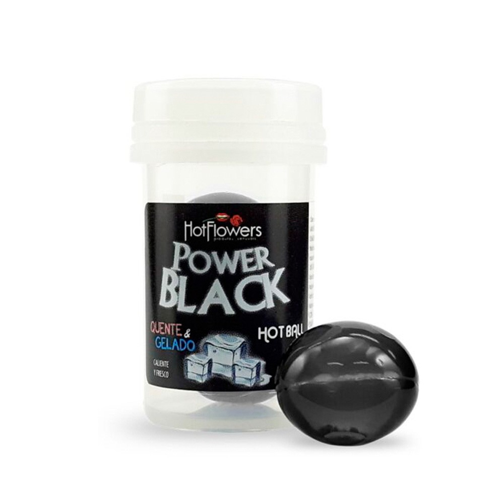 Bolinha de �leo Corporal Power Black Menta em embalagem com a bolinha preta opaca fora do frasco