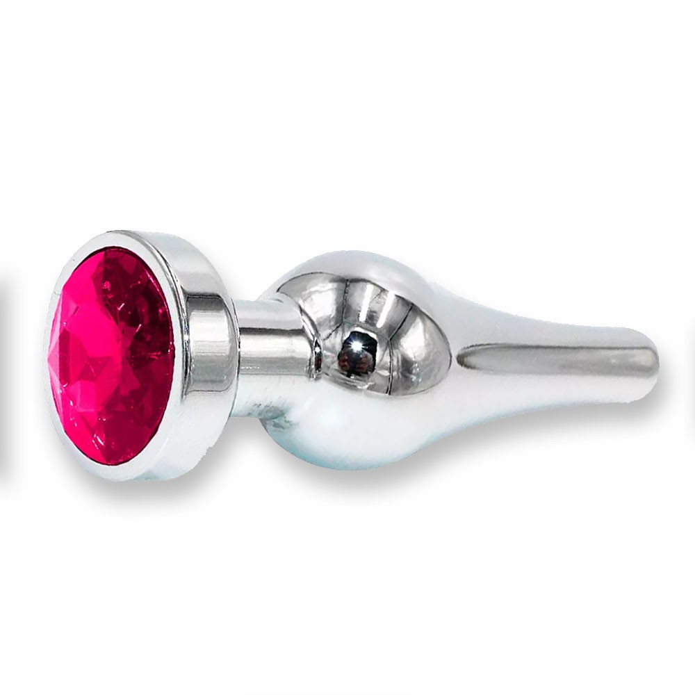 Plug Anal Joia em A�o Inox com Cristal Pink Base Segura Formato C�nico Anat�mico Tam M de 10cm | Foto 05