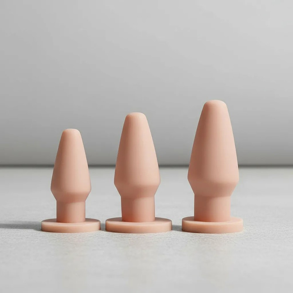Kit Plug Anal Butt com 3 Tamanhos 9, 11 e 13 cm em Pvc Flexível Atóxico Bege | Foto 02