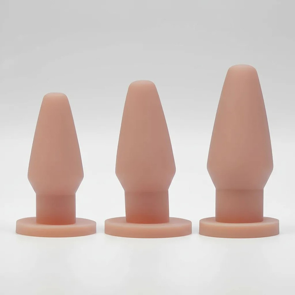 Kit Plug Anal Butt com 3 Tamanhos 9, 11 e 13 cm em Pvc Flexível Atóxico Bege | Foto 03