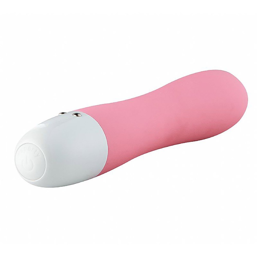 Vibrador Personal Recarreg�vel em Silicone Rosa em vista dorsal mostrando bot�o de controle