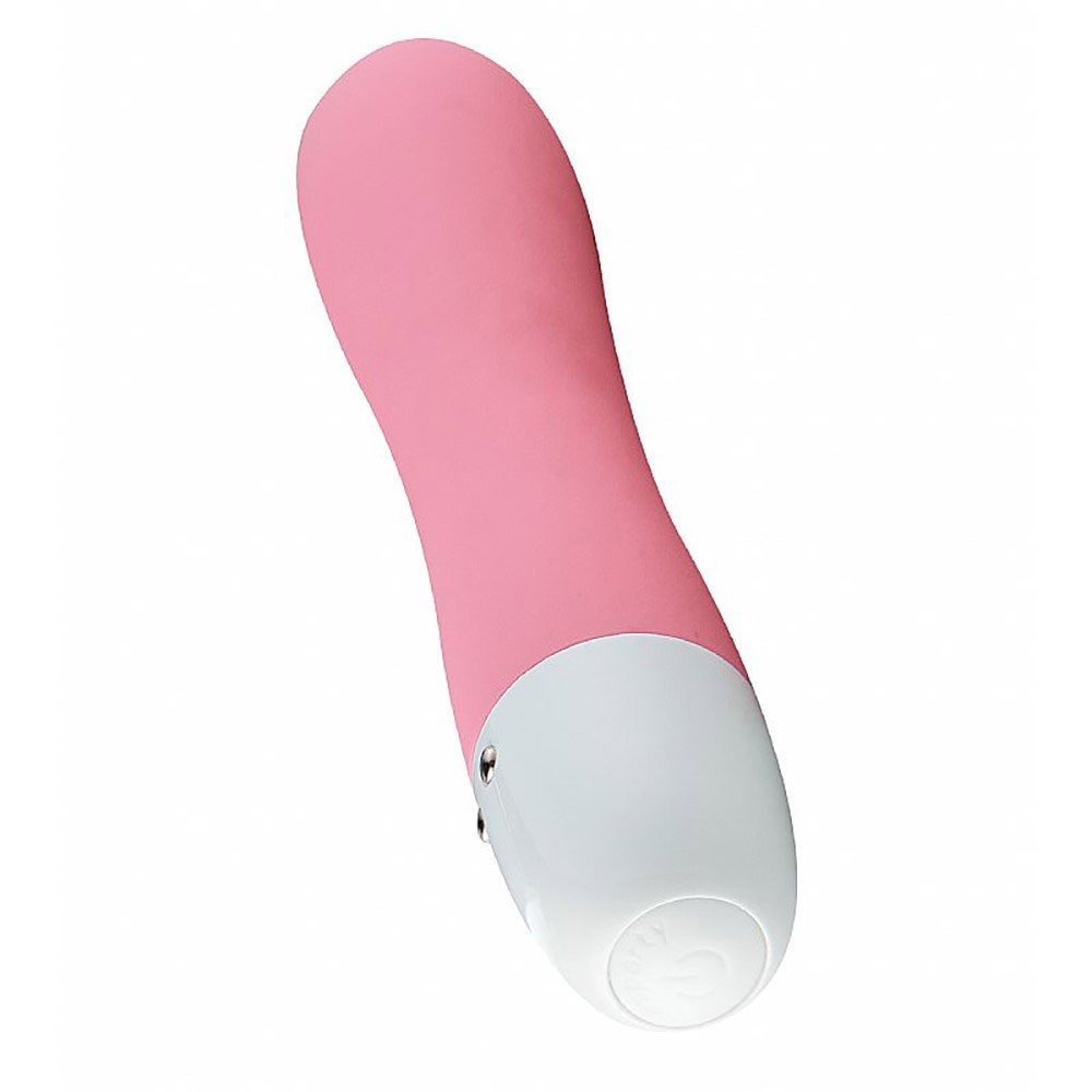 Vibrador Personal Recarreg�vel em Silicone Rosa sobre superf�cie clara