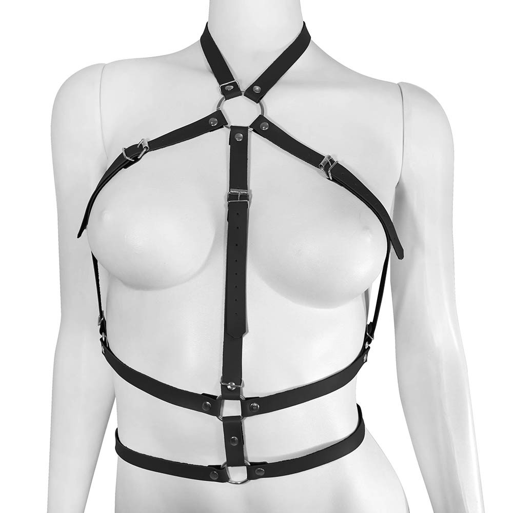 Harness Arreio em PU (Imita��o de Couro) Feminino Ajust�vel Preto | Foto 03 Ilustrativa