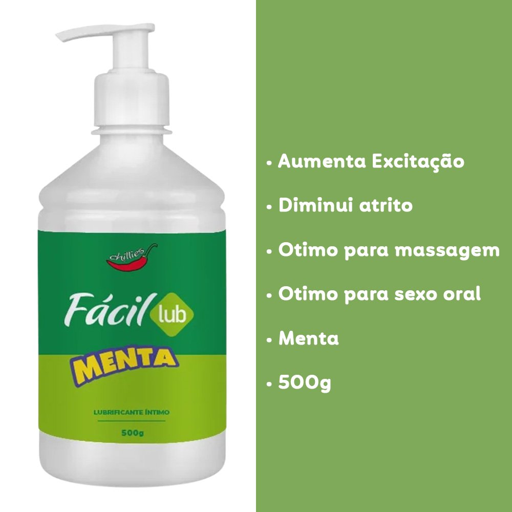 Informa��es sobre os benef�cios do Lubrificante F�cil Lub Menta: aumenta excita��o, diminui atrito, �timo para massagem e sexo oral