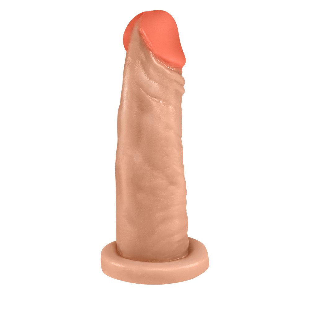 P�nis Maci�o Lindo para Cinta em PVC Flex�vel At�xico, cor Bege, vista inclinada