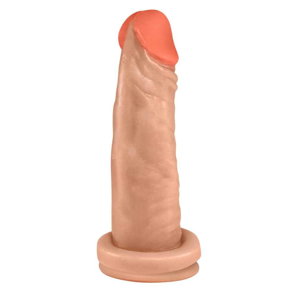 P�nis Maci�o Lindo em PVC Flex�vel At�xico com Ventosa 14,5 x 4cm Bege | Outra vista lateral destacando textura