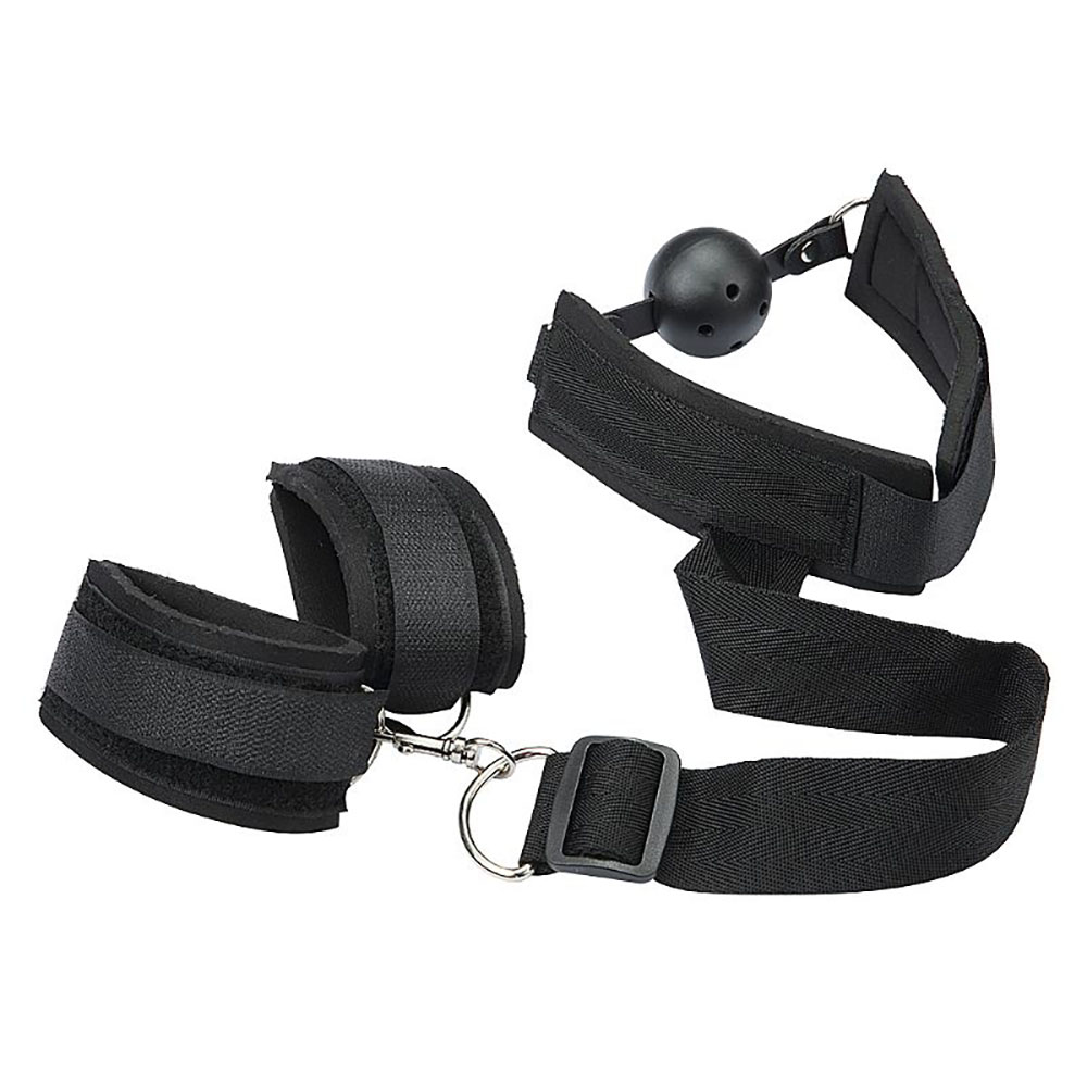 Kit Bondage em Neoprene com Algema com Velcro e Mordaça Bola Preto | Foto 02