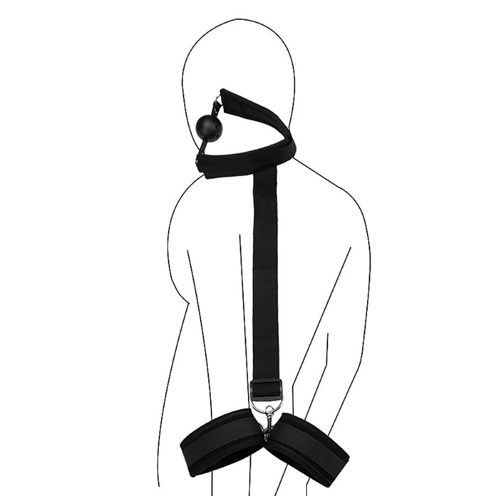 Kit Bondage em Neoprene com Algema com Velcro e Mordaça Bola Preto | Foto 06
