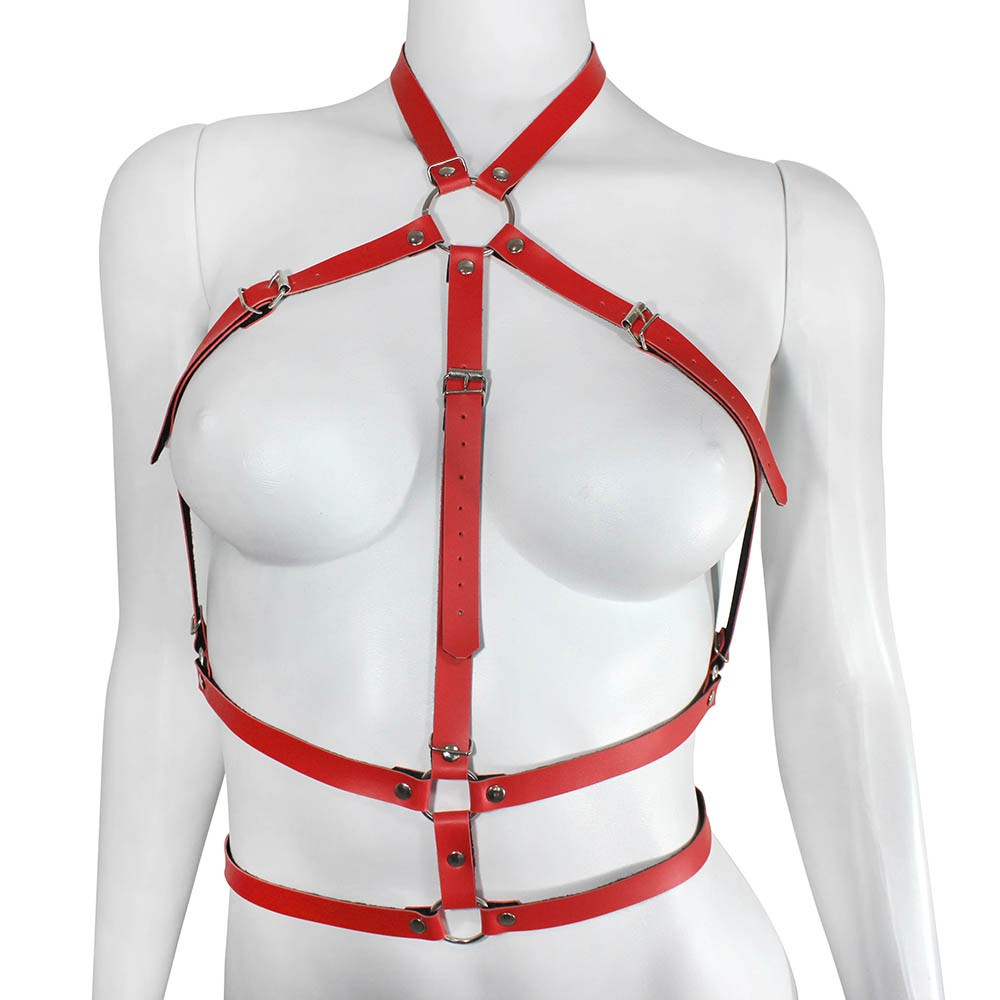 Harness Arreio em PU (Imitação de Couro) Feminino Ajustável Vermelho | Foto 01