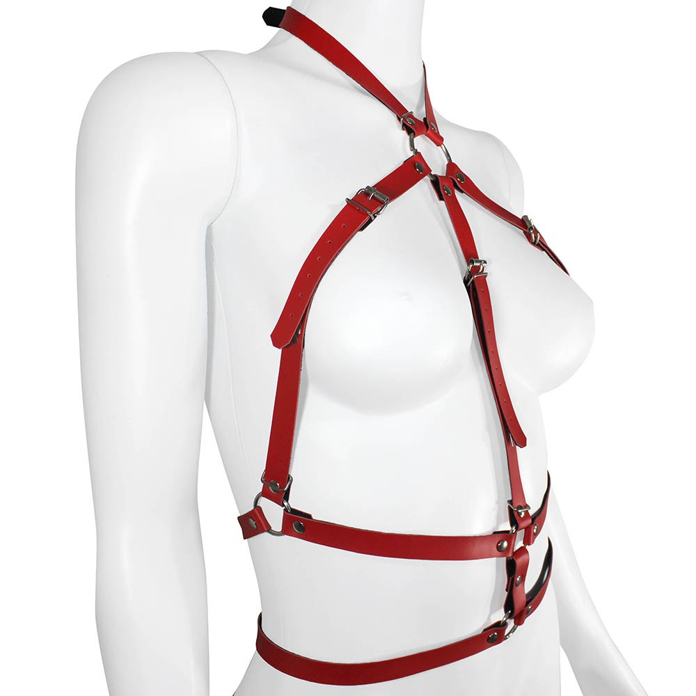 Harness Arreio em PU (Imitação de Couro) Feminino Ajustável Vermelho | Foto 03