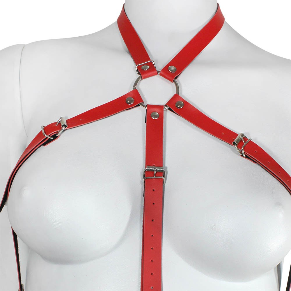 Harness Arreio em PU (Imitação de Couro) Feminino Ajustável Vermelho | Foto 04