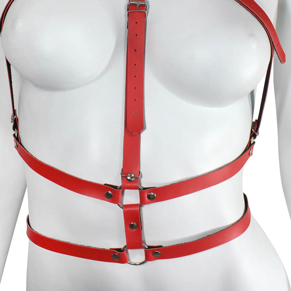Harness Arreio em PU (Imitação de Couro) Feminino Ajustável Vermelho | Foto 06
