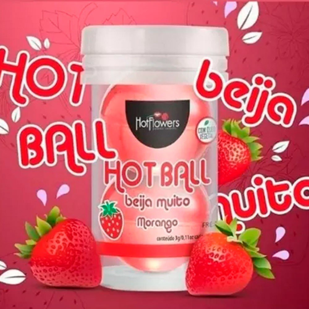 Imagem ambiente da Bolinha de �leo Corporal Morango com frutas, sugerindo o sabor