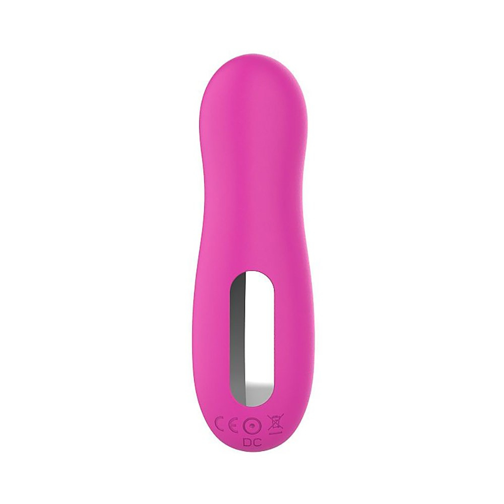 Pulsador de Clit�ris em Silicone Sofie Pink em vista posterior, deitado, revelando o compartimento de pilhas.