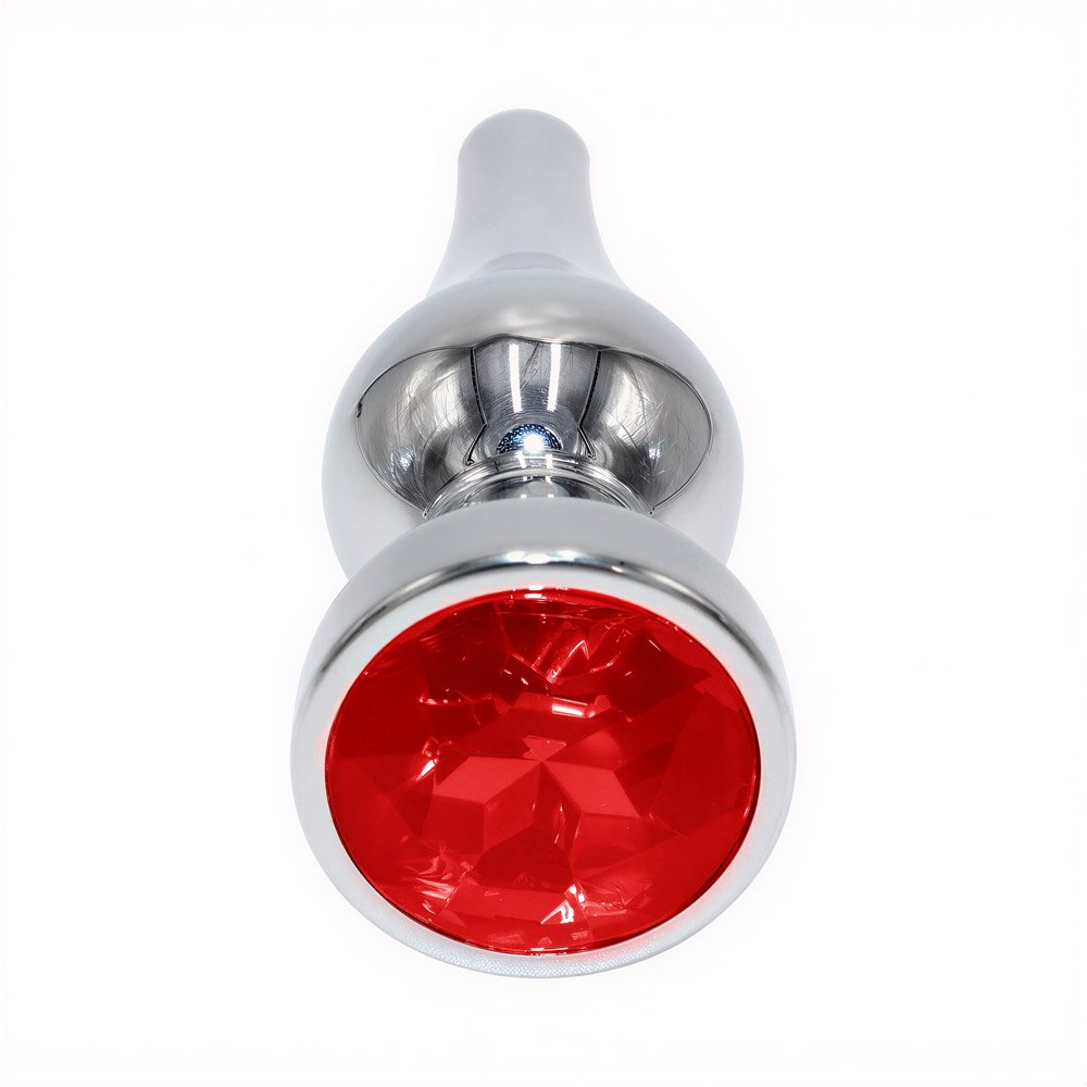 vista da base redonda do plug anal joia com cristal vermelho facetado evidenciando seguran�a e design sofisticado
