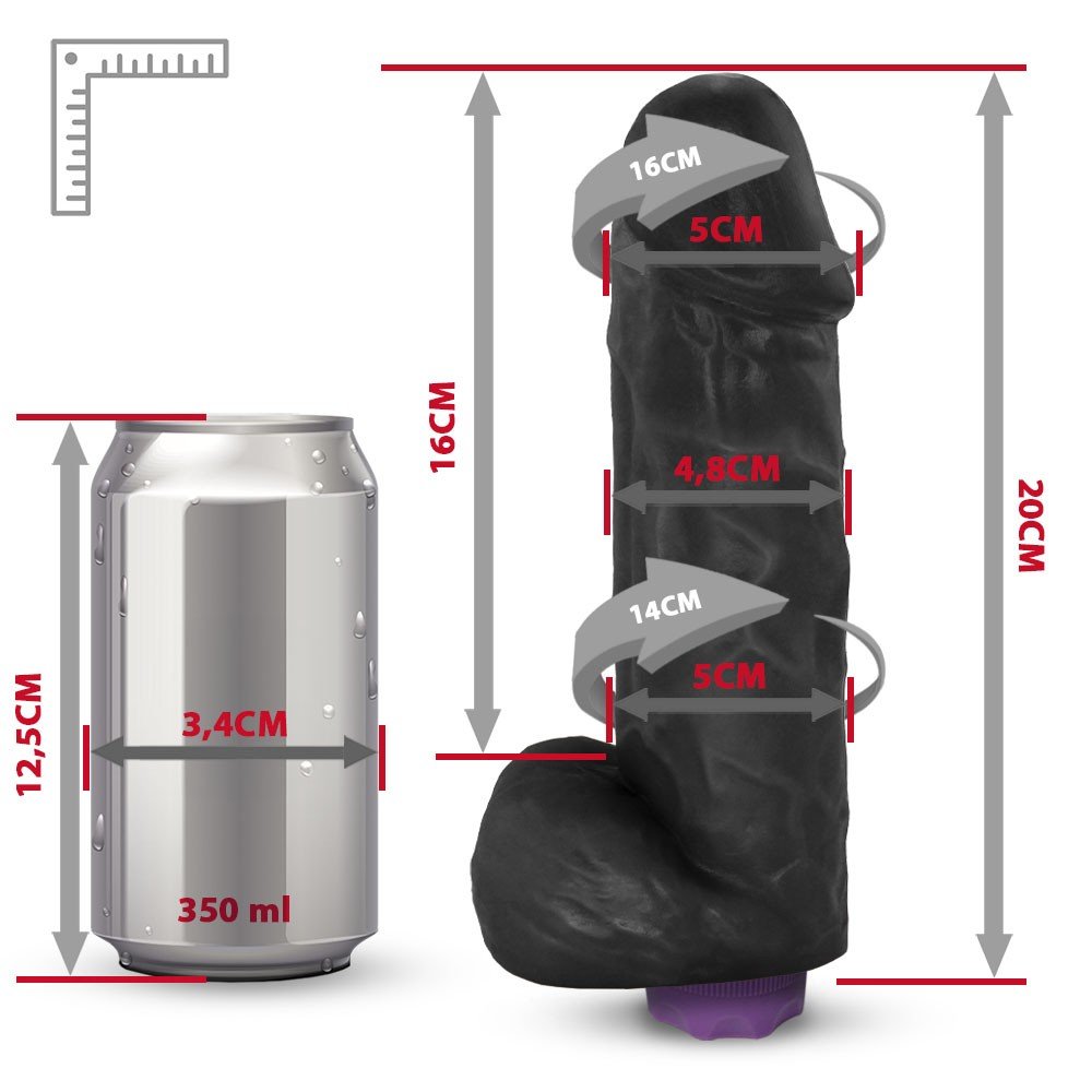 P�nis Real�stico com Vibrador 10 Modos Recarreg�vel via USB CRONO 20 x 5cm Preto em uma composi��o com a marca Loja do Prazer, enfatizando originalidade e qualidade