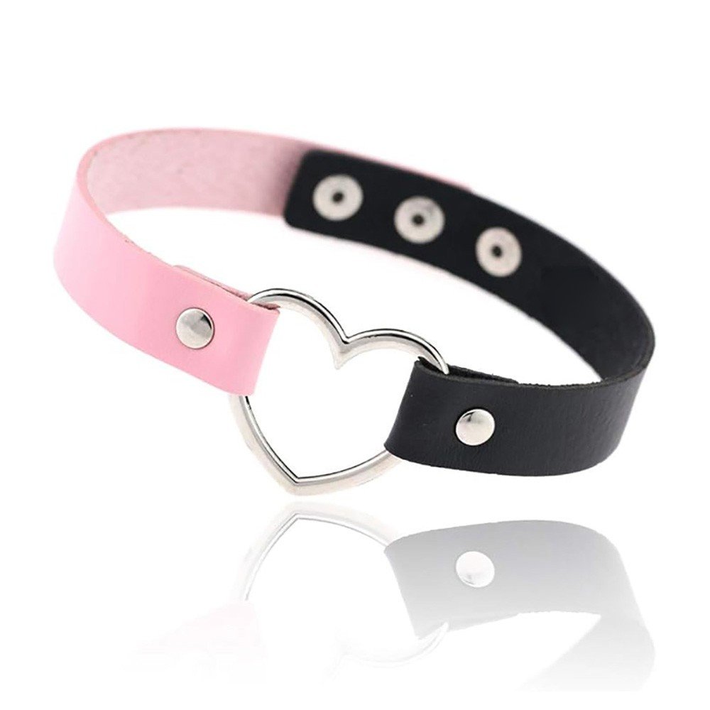 Coleira Social Choker em PU com Coração Prata e Ajuste em Botões Preta e Rosa | Foto 03