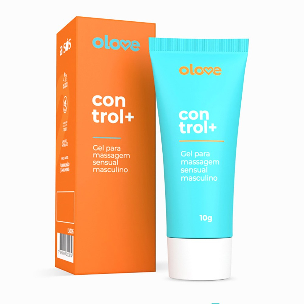 Embalagem e tubo do Gel Retardante Masculino Control+ 10g em perspectiva.