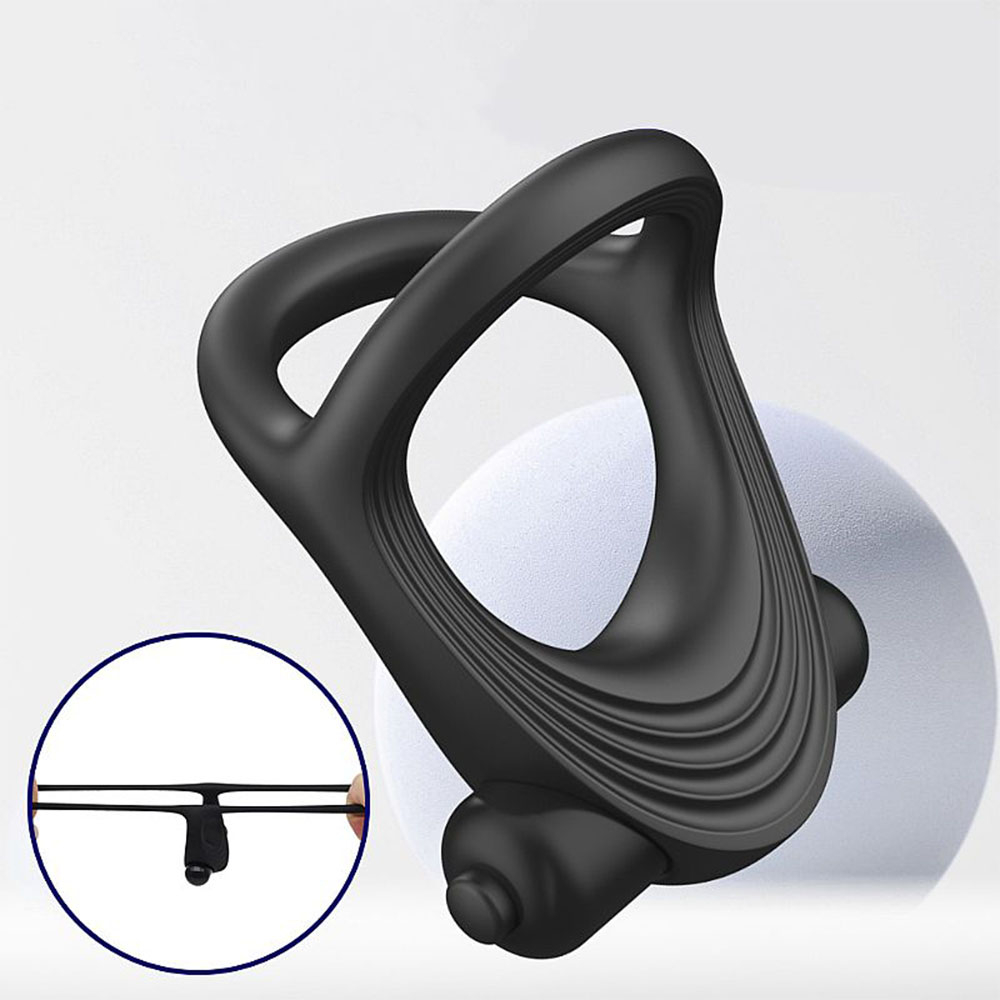 Anel Peniano e Escrotal em Silicone com Vibrador Rap Preto | Foto 04