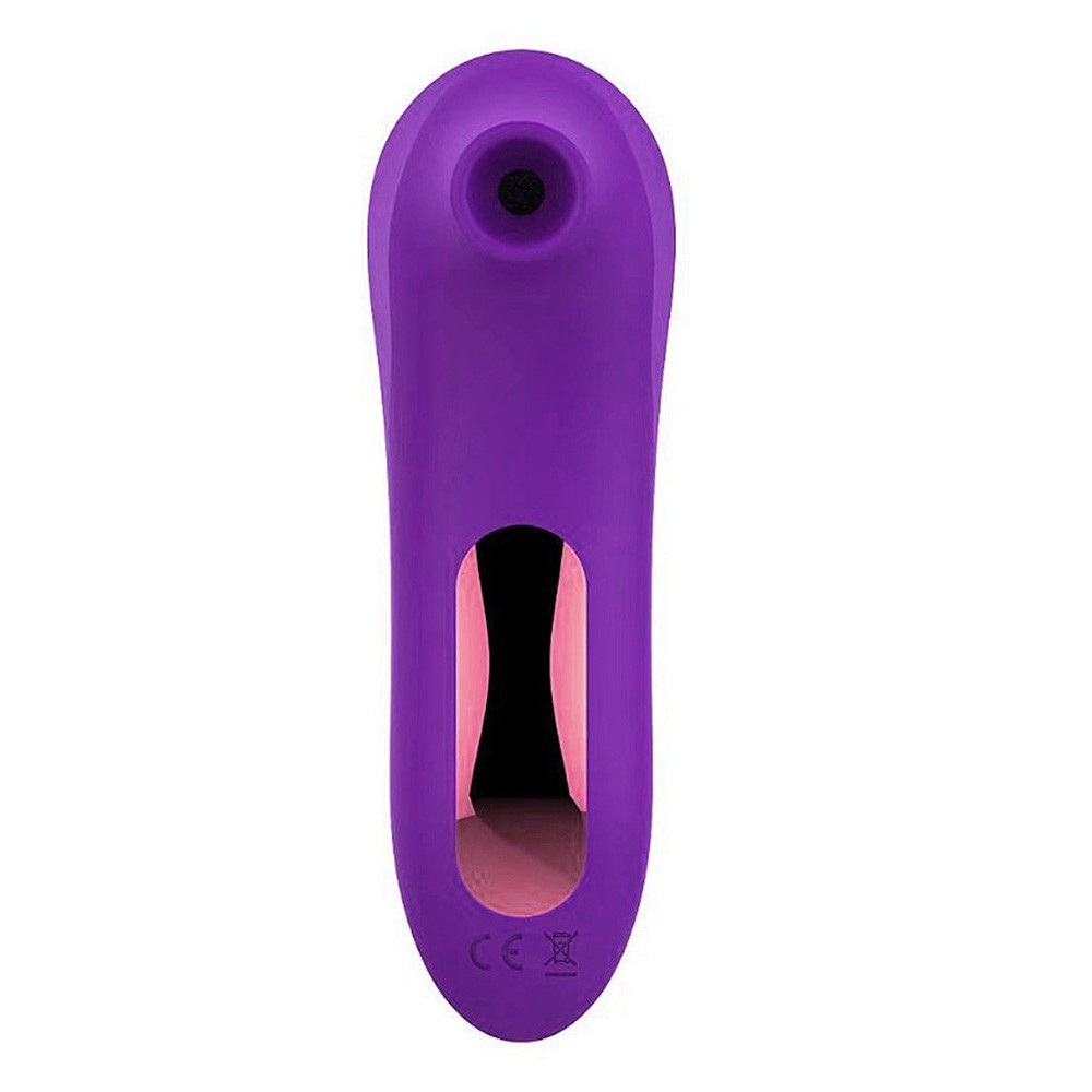 Pulsador de Clit�ris Recarreg�vel Roxo com 10 pulsa��es. Imagens ilustrativas de uso do pulsador no clit�ris, com �nfase na ergonomia.
