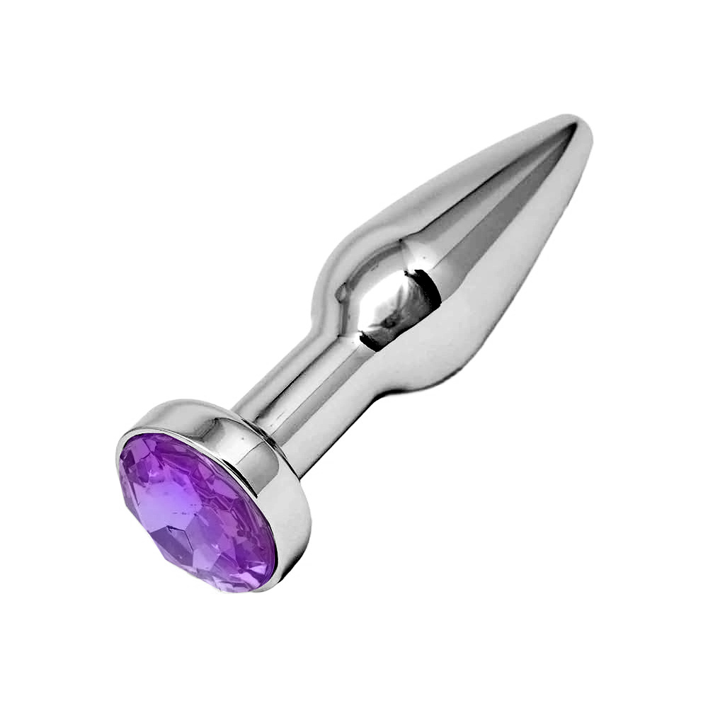 Plug Anal Joia em Ao Inox "Tamanho P" com Cristal Roxo Formato Cnico  Progressivo de 11 x 2,8cm :: Sex Shop Loja do Prazer