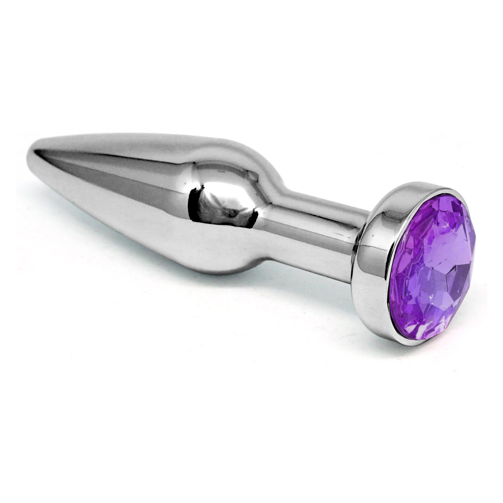 Plug Anal Joia em Ao Inox "Tamanho P" com Cristal Roxo Formato Cnico  Progressivo de 11 x 2,8cm :: Sex Shop Loja do Prazer