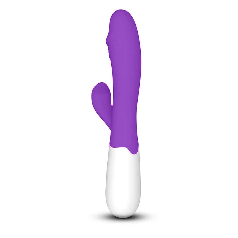 Vibrador Duplo Recarreg�vel em Silicone 30 Vibra��es Sime 2 Roxo - Detalhe da ponta simulando a forma de 'coelhinho' para est�mulo do clit�ris