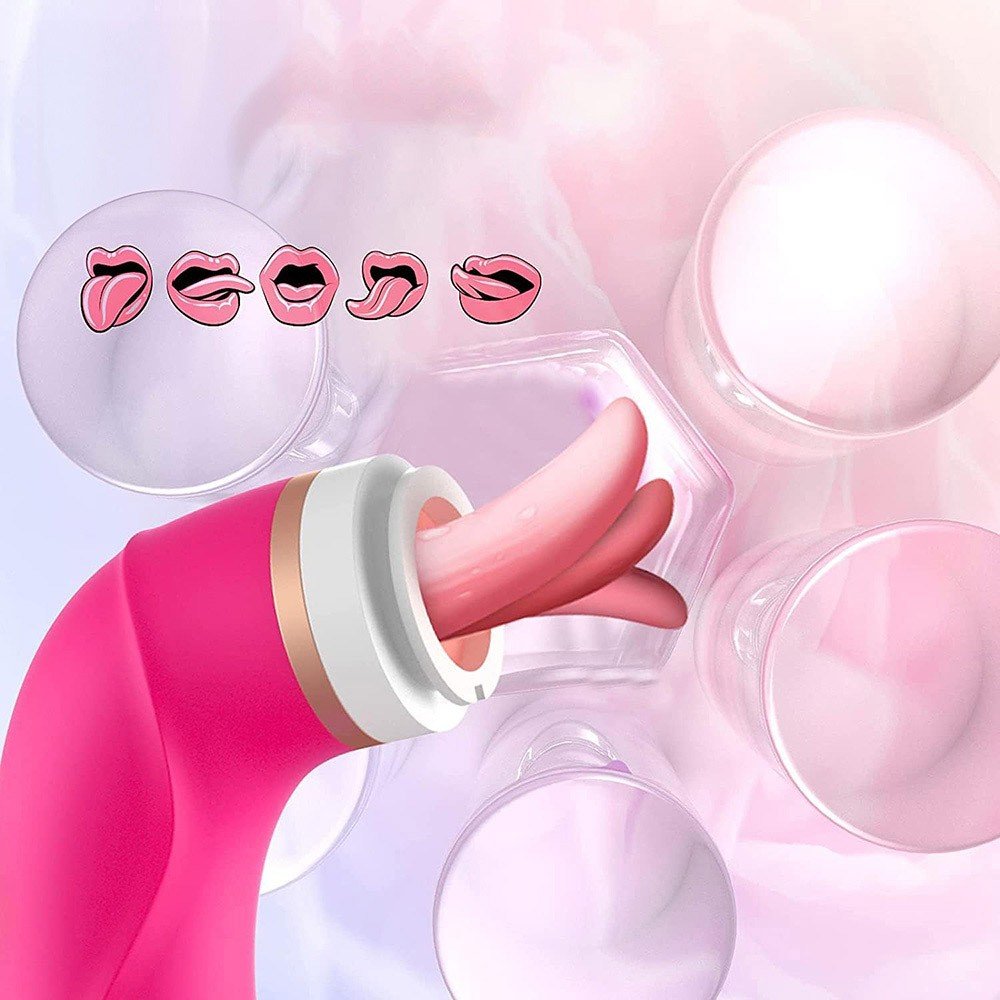 Sugador de Clit�ris Recarreg�vel em Silicone com L�ngua Estimuladora Mildred Pink, detalhe do bico de suc��o e superf�cie do silicone