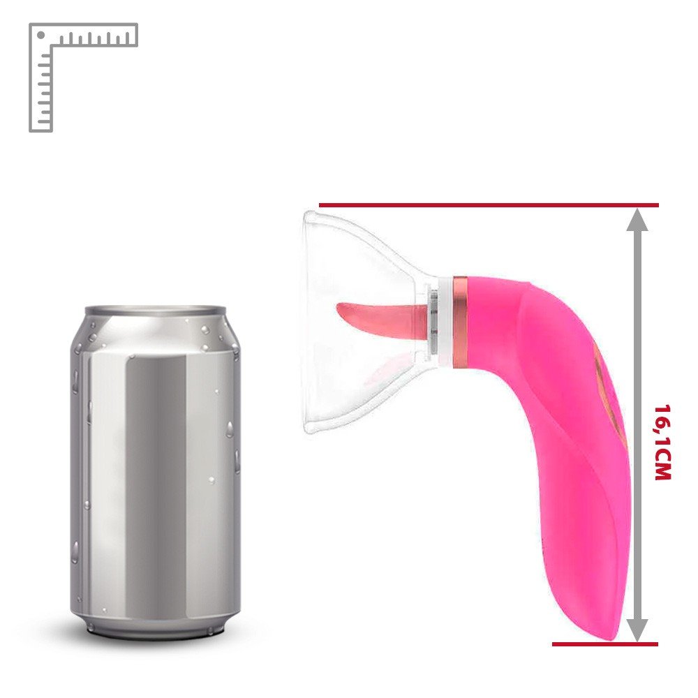Sugador de Clit�ris Recarreg�vel em Silicone com L�ngua Estimuladora Mildred Pink, vis�o da caixa e cabo USB