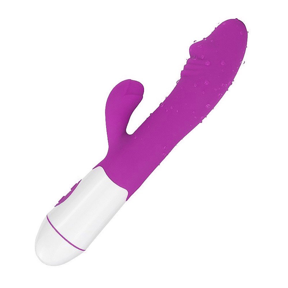 Vibrador Duplo Sime 2 Pink, vista lateral com detalhes dos relevos estimulantes e formato ergon�mico.