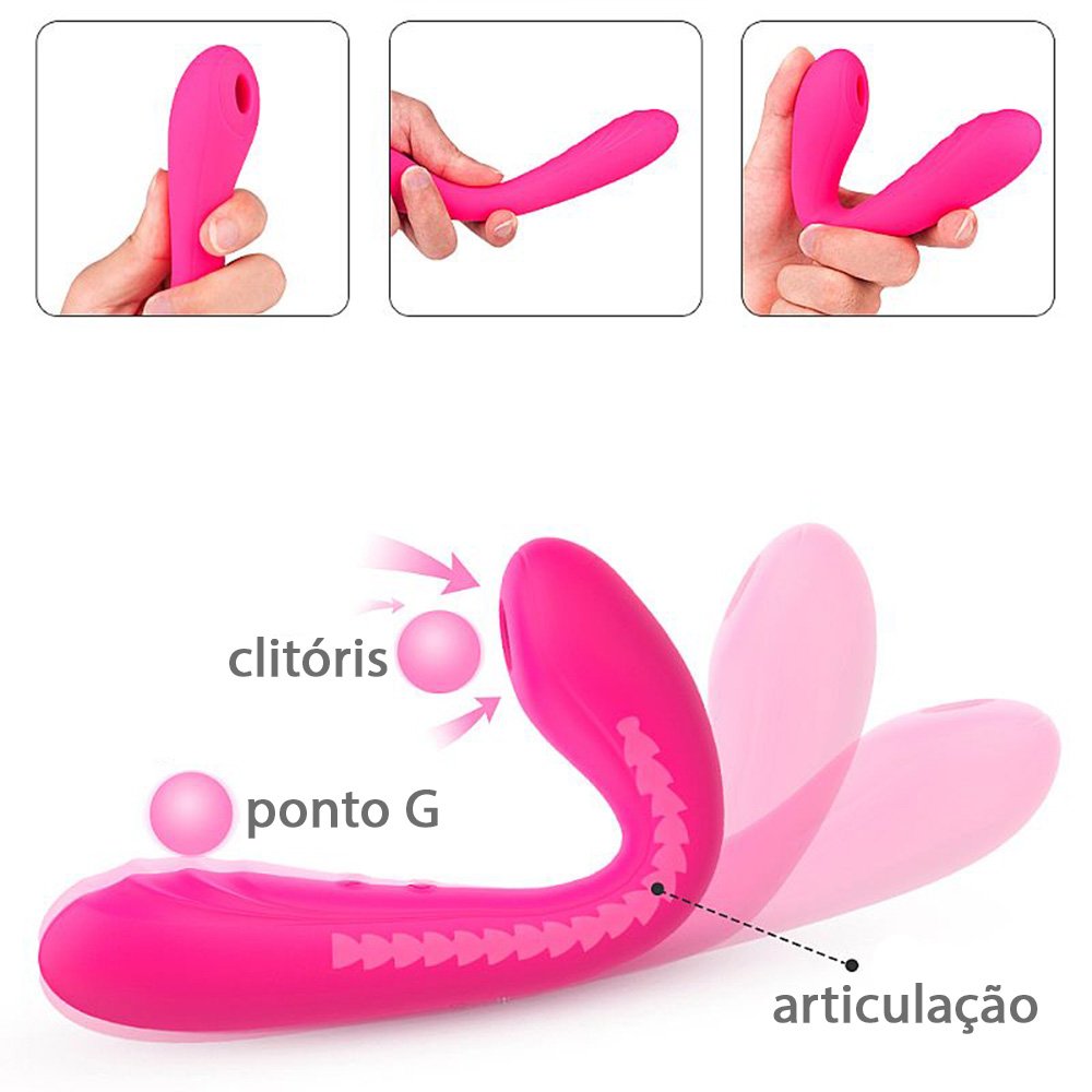 Vibrador Feminino Recarreg�vel Charming Pink, mostrando flexibilidade, como segurar e como o vibrador atinge o clit�ris e ponto G