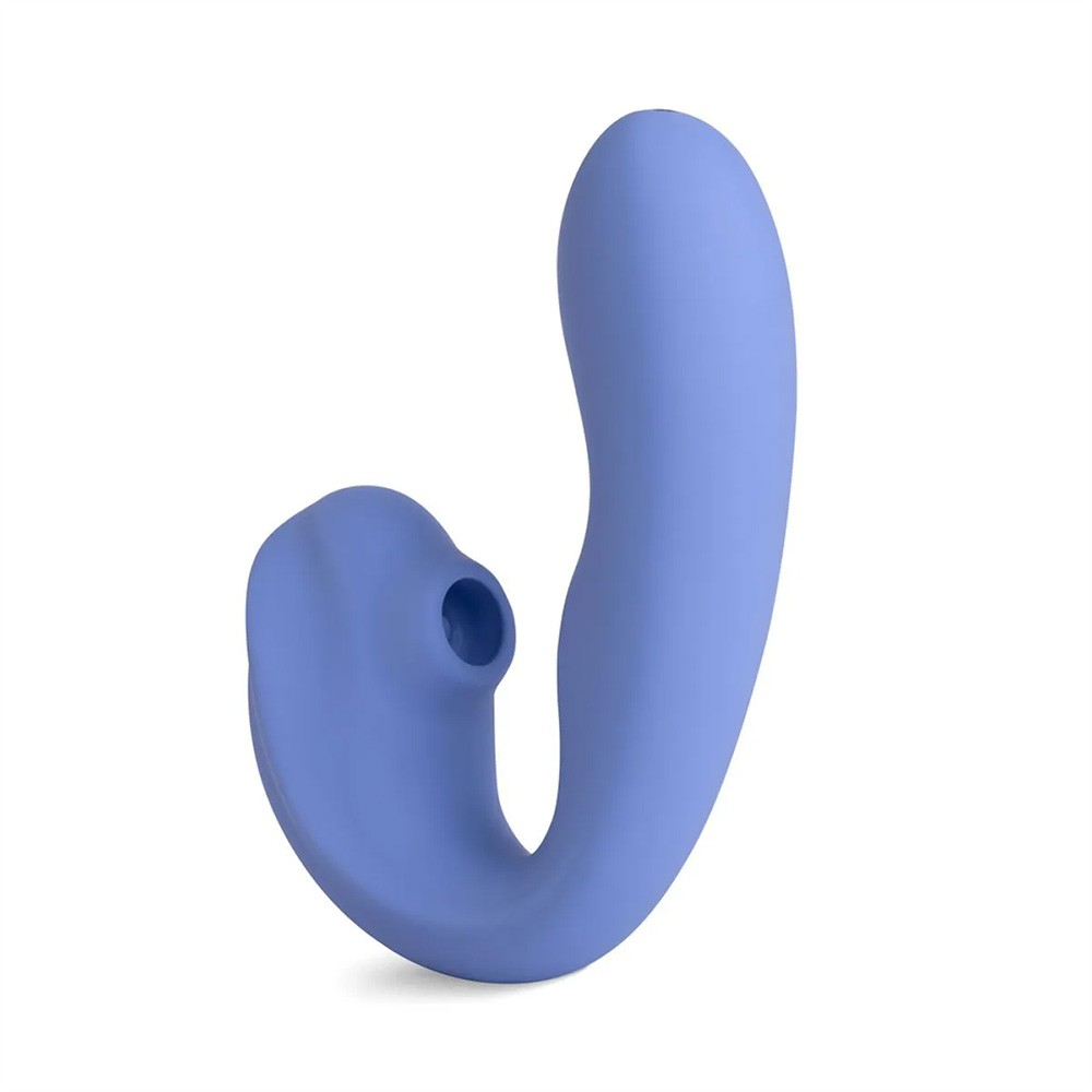 Vista lateral do Vibrador Duplo YES Azul, com foco na tecnologia 3 em 1