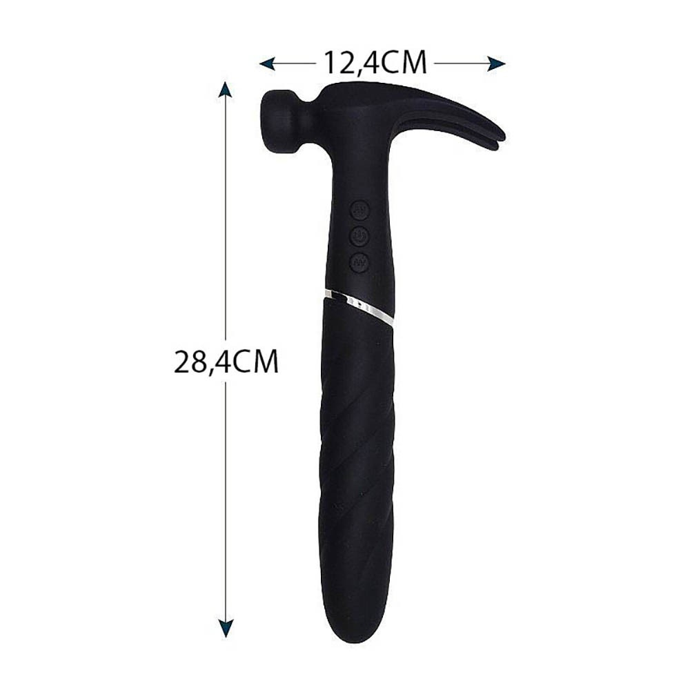 Vibrador Feminino em Silicone Recarreg�vel com 21 Vibra��es e 3 Intensidades Prova de �gua Preto | Detalhe da parte inferior do vibrador e da base lisa do 'martelo', mostrando a adaptabilidade do produto para diferentes tipos de estimula��o.