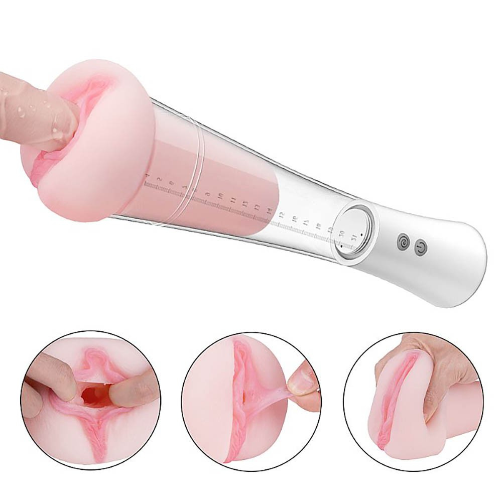 Bomba Peniana com Masturbador Vagina em Cyberskin 9 Vibra��es Recarreg�vel Max Kit Bege | Foto 03