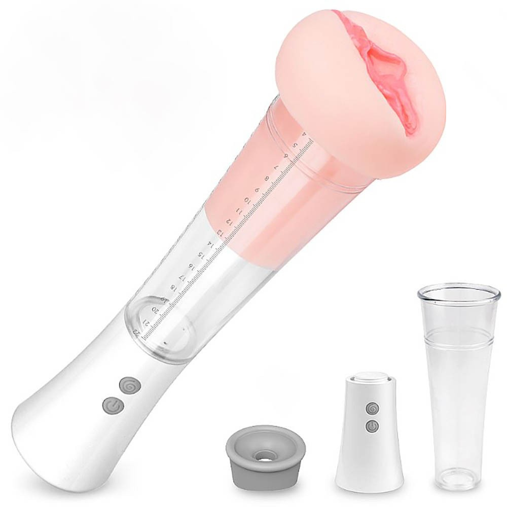 Bomba Peniana com Masturbador Vagina em Cyberskin 9 Vibra��es Recarreg�vel Max Kit Bege | Foto 04
