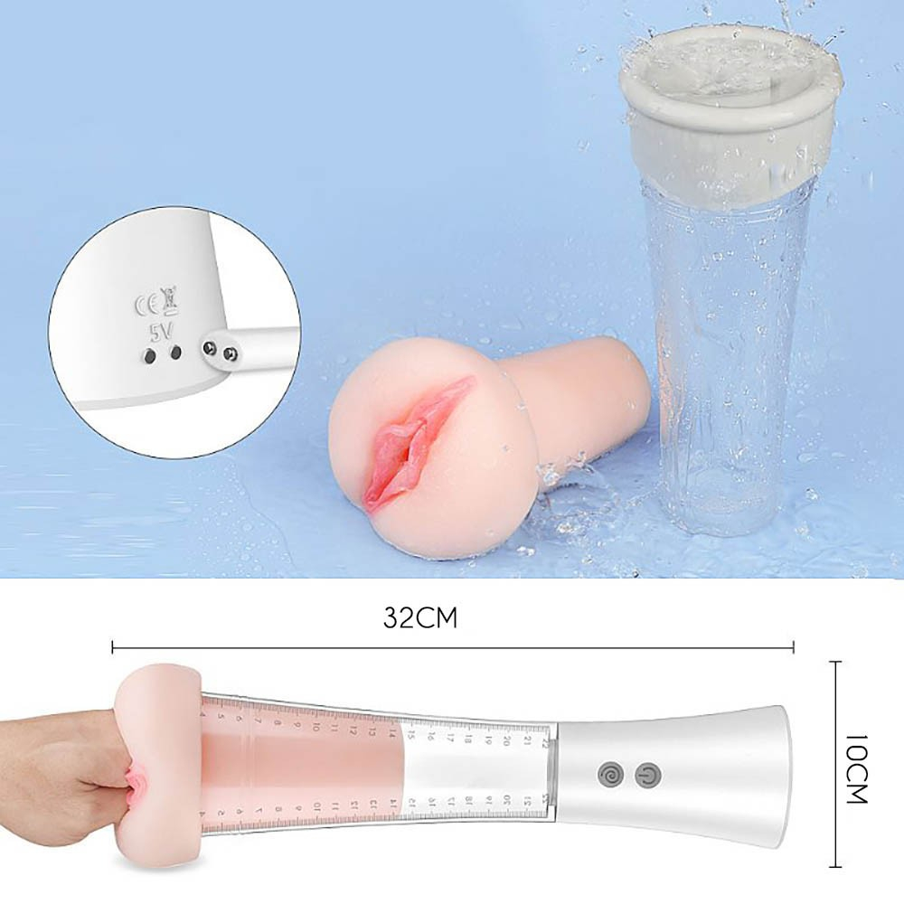 Bomba Peniana com Masturbador Vagina em Cyberskin 9 Vibra��es Recarreg�vel Max Kit Bege | Foto 06