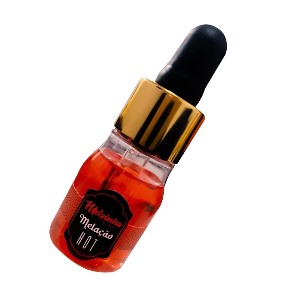 �leo para Massagem Hot Melzinho �rabe Mel e Morango 15ml | Frasco com conta-gotas inclinado, mostrando a cor intensa do �leo