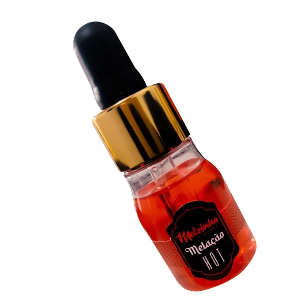 �leo para Massagem Hot Melzinho �rabe Mel e Morango 15ml | Vista superior do frasco e do conta-gotas, destacando o bico