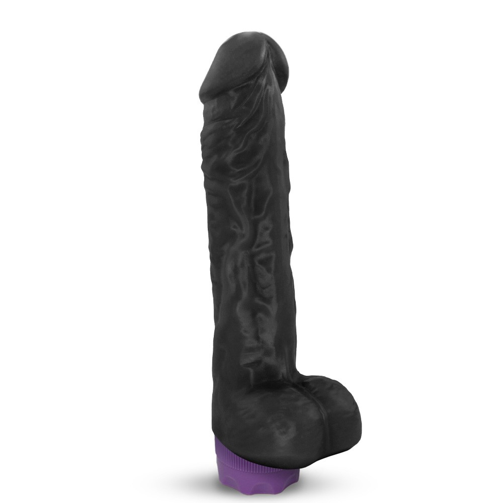 P�nis Real�stico com Vibrador 10 Modos Recarreg�vel via USB EROS 20 x 4,5cm Preto, em vista lateral oposta, exibindo detalhes da curvatura
