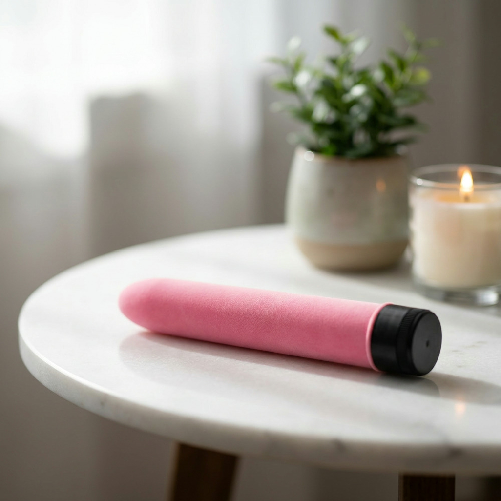 Detalhe do acabamento aveludado do Vibrador Personal Cl�ssico, mostrando a textura macia e o brilho discreto