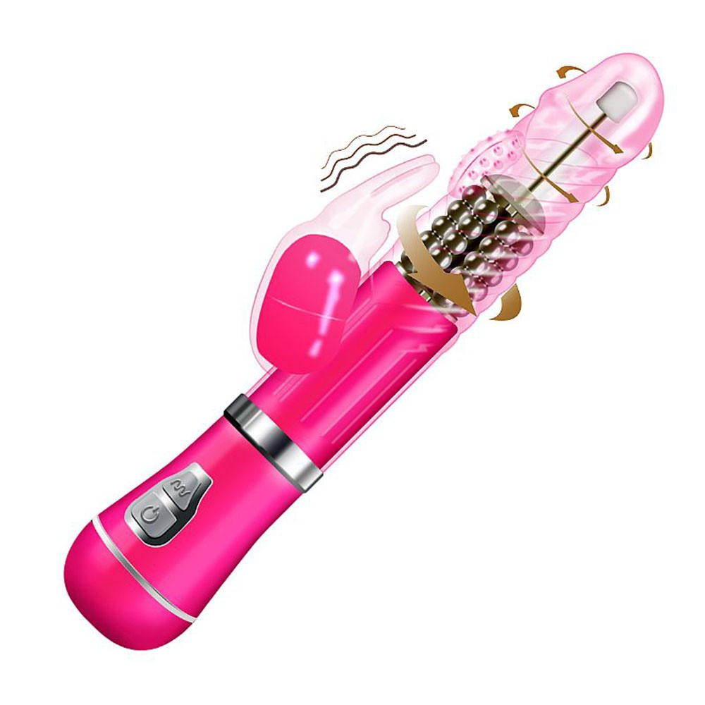 Vibrador Rabbit Coelho II Pink em movimento, destacando vibra��o e rota��o das esferas internas e orelhinhas vibrat�rias