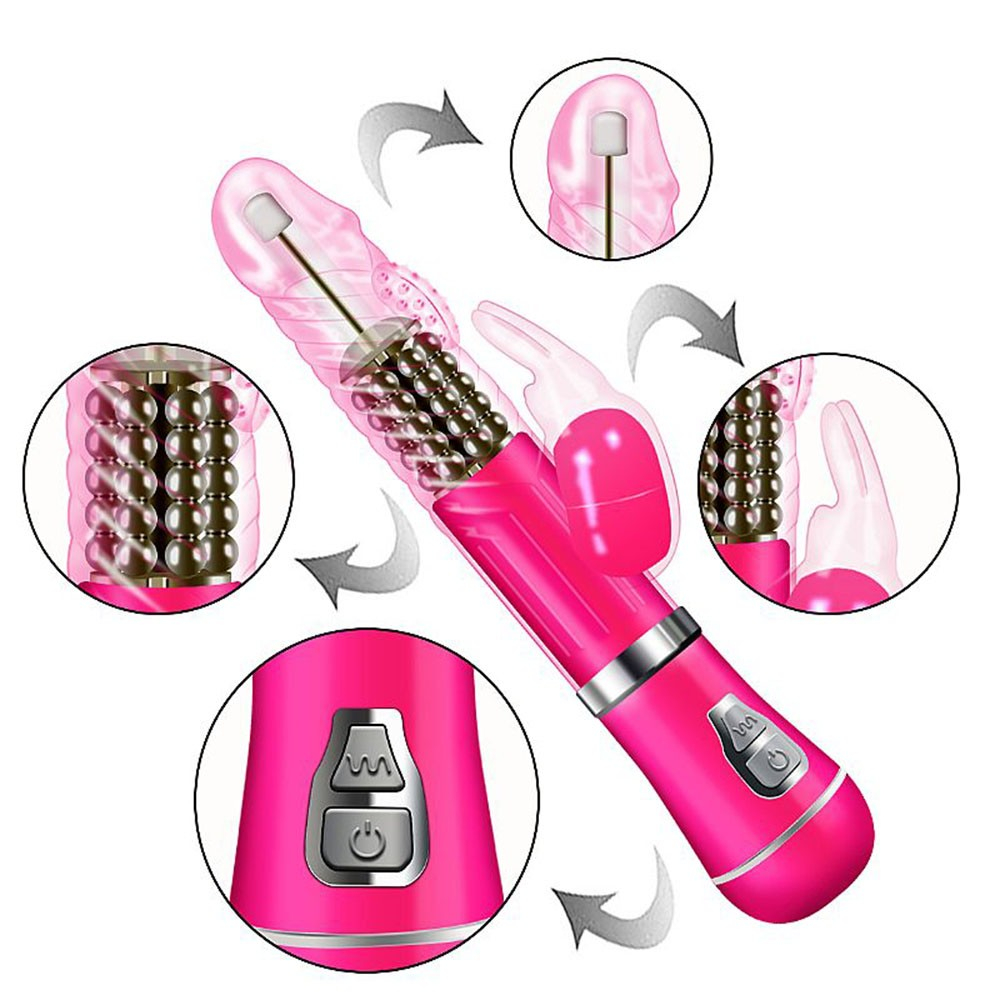 Vibrador Rabbit Coelho II Pink, mostrando detalhes dos bot�es de controle, orelhinhas flex�veis, esferas rotativas e a ponta para o ponto G