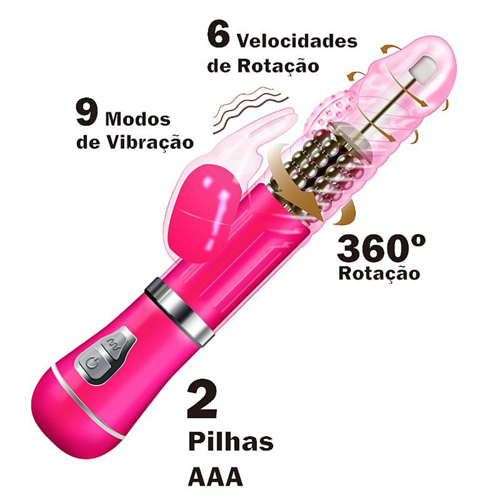 Close-up da ponta do Vibrador Rabbit Coelho II Pink, destacando a textura jelly e a parte interna rotat�ria