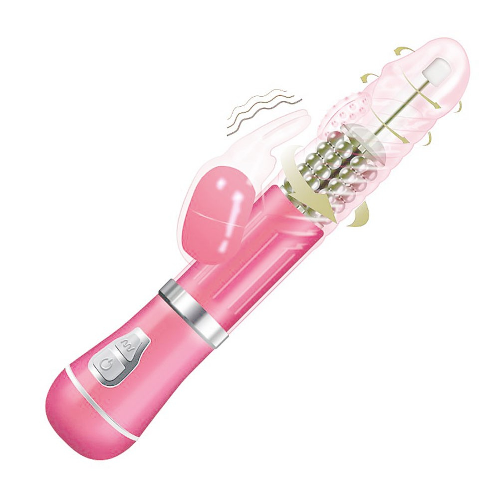 Vibrador Rabbit em Jelly com 9 Vibra��es e 6 Rota��es com Estimulador de Clit�ris Coelho II Rosa - Em �ngulo mostrando rota��o